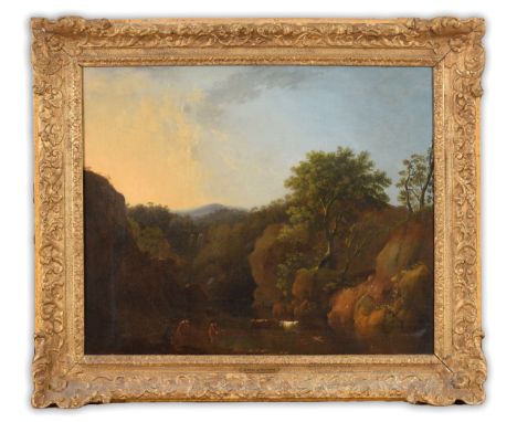 Attributed to Adriaen Van Diest (1655/6-1704), landscape with cattle, oil on canvas, 61 x 74 cm, and its pair, in 18th centur