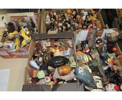 A very large quantity of miniature liqueur bottles, many ceramic animals and birds and other novelty shapes, some plastic lea