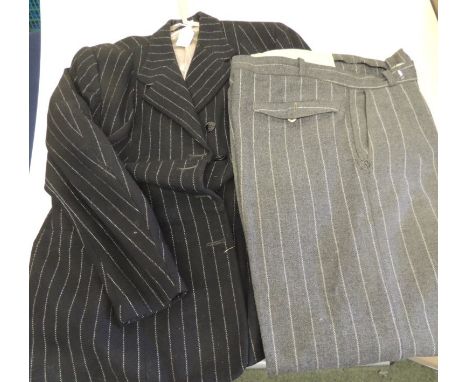 A c.1940's gents dark pin stripe wool jacket and light grey wool pinstripe trousers (2)