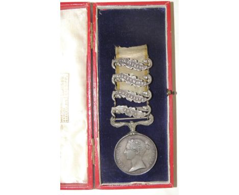 CRIMEA MEDAL with Alma, Balaklava, Inkermann and Sebastopol clasps to 981 Charles Whyte 8th Kings Royal Irish Hussars.  The m