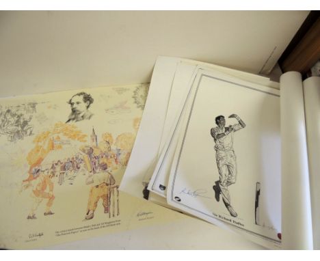 CRICKET - DAVID BYRNE - five limited edition monochrome prints of bowlers, all signed by the artist and by the individual pla
