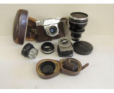 A Voigtlander Bessamatic camera with f2.8 50mm lens with Synchro Compur-x shutter, in brown leather case; a Voigtlander Zooma