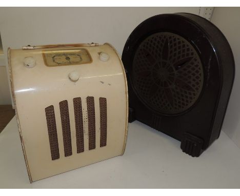 An Ever Ready Radio in cream plastic case, 32cms high 26cms wide together with an earlier Phillips speaker in brown bakelite 