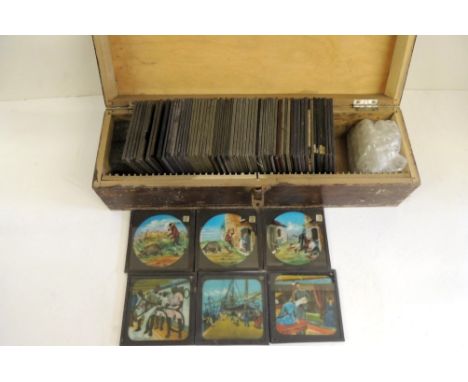 Magic lantern slides - a group of sets of individual slides including The Chaos of the Runaway Pig; Sweep and Whitewash; Red 