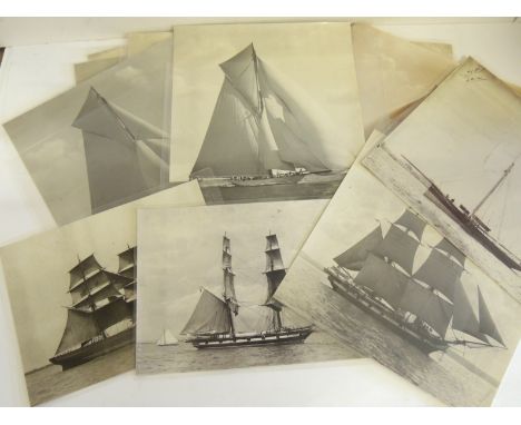 Nine large original photographs of Big Scale Sailing Yachts under sail and with large crews, c.1930's together with four othe