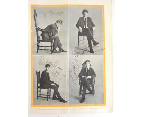 THE BEATLES - autographs of all four Beatles - John Lennon, Paul McCartney, George Harrison and Ringo Starr, on the back of a