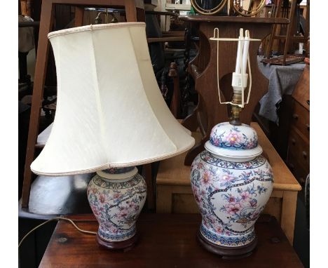 Two Oriental style ceramic table lamps, one with shade 