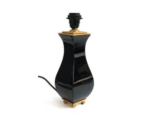 A Baccarat black glass and gilt lamp base, 33.5cmH to top of fitting 