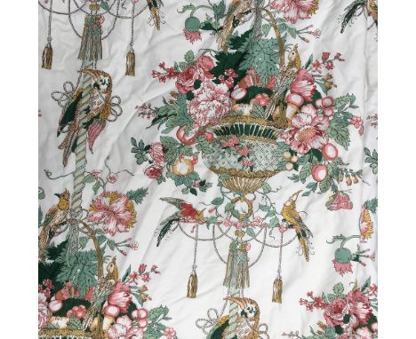 A pair of lined and interlined curtains with chintz bird pattern, approx. 245x280cmW 