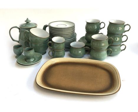 A Denby 39 piece tea set; together with a German stoneware tray, and Wedgwood and Copeland Spode charger plates 