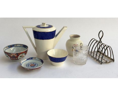 A mixed lot of ceramics to include Wedgwood Art Deco 'Garden' pattern coffee pot and sugar bowl; plated toast rack, Poole pot