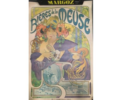 A Rory McEwan botanical poster print; together with a Mucha 'Bieres de la Meuse' poster, 136x87cm 