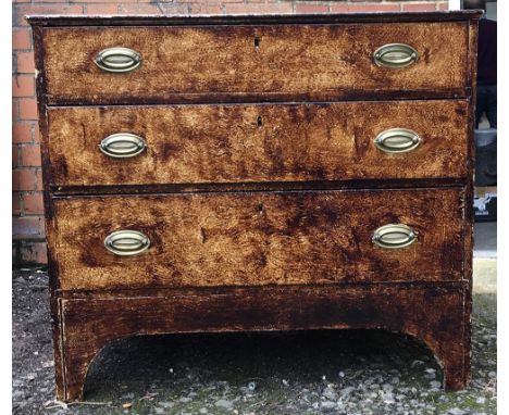 A scumble painted pine chest of three drawers on bracket feet, 85x46x76cmH 