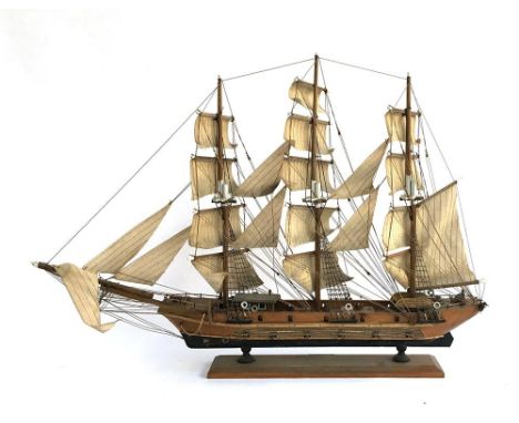 A wooden scale model of a tall ship with 22 guns, the base labelled 'Fragata Siglo XVIII', approx. 85cmL 