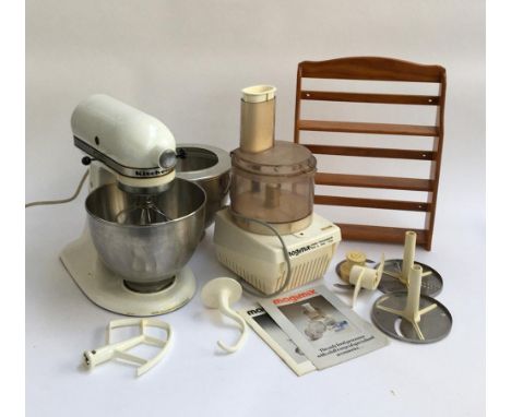 A Magimix food processor; together with a Kitchen Aid mixer and accessories, with spice rack 