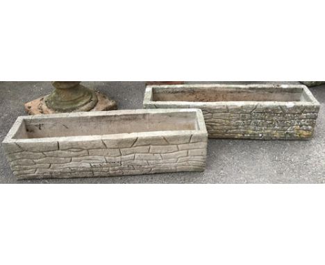 A pair of composite stone garden trough planters, 91x23x24cmH 