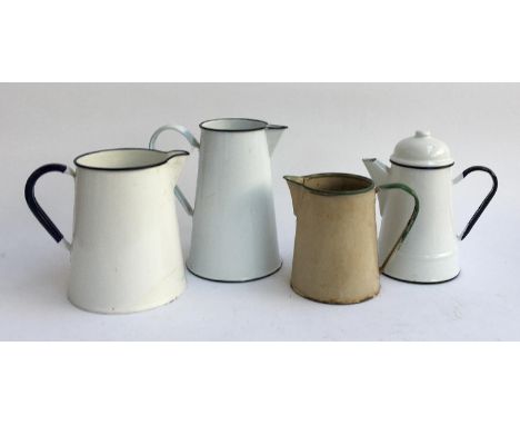 A lot of four enamel jugs, of various sizes, the tallest 21cmH 