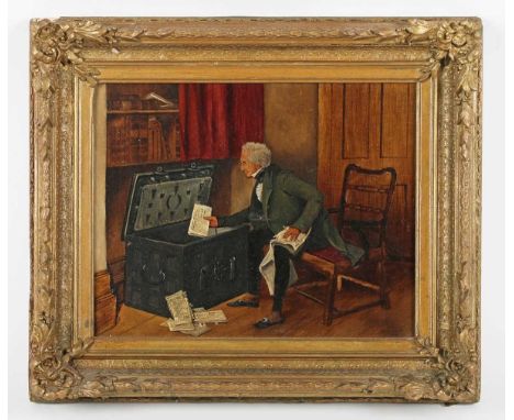 F.W. Ridgway (19th century) - The Strong Box, oil on canvas, signed and dated 1890 lower right, 20cm x 25.5cm, within a gilt 