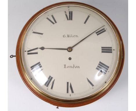 A George III mahogany convex dial wall clock, having convex glass and brass bezel over repainted white enamel dial signed G A
