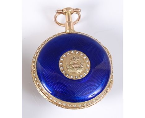 A 19th century French 18ct gold and enamelled pocket watch by Deubaucort of Paris, having convex white enamel dial with Roman