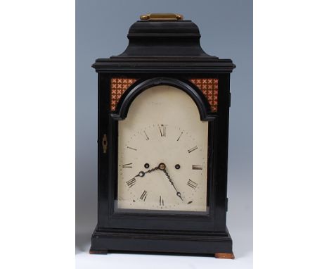 A George III ebony cased bracket clock, the white enamel dial indistinctly signed **etington London to the arch, having twin 