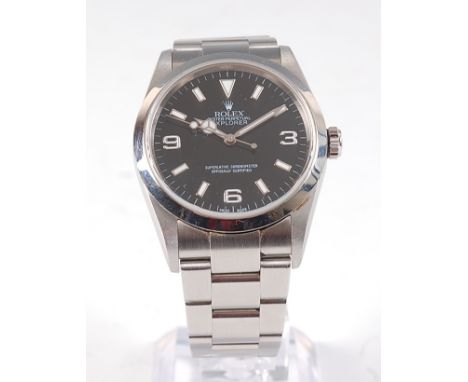 A gents stainless steel Rolex Oyster Perpetual Explorer bracelet watch, circa 2009, ref. 515, serial number 0738560, the blac