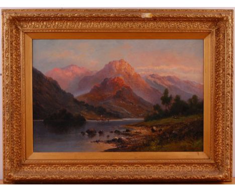 Alfred Fontville de Breanski (1877-1957) - Cattle watering in a Highland Loch at sunset, oil on canvas (re-lined), signed low