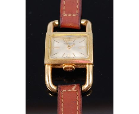 A vintage ladies Jaeger LeCoultre 18ct gold cased wristwatch, having signed silvered dial with baton markers, winder at 6 o'c