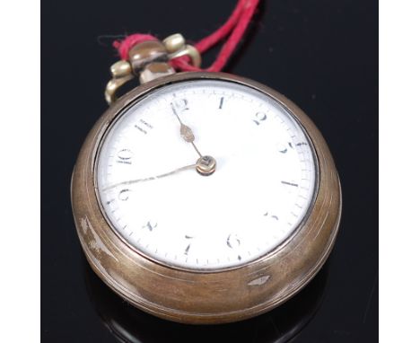 A late Georgian nickel pair cased gents pocket watch (*secondhand is missing), having white enamel dial with Arabic numerals,