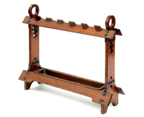 A VICTORIAN OAK GOTHIC STYLE STICK STAND, 75CM X 87CM 