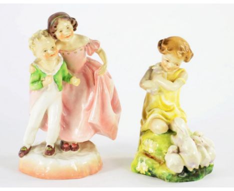 TWO ROYAL WORCESTER CHINA FIGURINES MODELLED BY F.G. DOUGHTY, SISTER, MODEL NUMBER 3149, PRINTED MARK AND MY FAVOURITE MODEL 