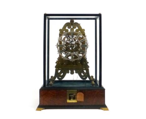 A 19th and later skeleton clock, the twin train movement striking on a bell, later amended to feature an automaton cuckoo in 
