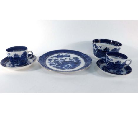A Foley blue and white part tea service decorated in the chinoiserie manner 