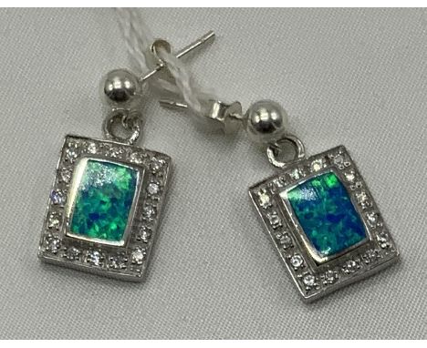 STERLING SILVER OPAL &amp; TOPAZ STUD EARRINGS