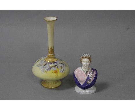 A ROYAL WORCESTER SPILL VASE, florally decorated, shape No.1748, Rd No.234429, puce factory mark, height approx 18.5cm and a 