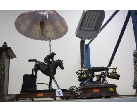 HORSE AND JOCKEY TABLE LAMP, an adjustable table lamp and a BT Rondo telephone (3)
