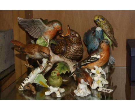 SIX GOEBEL BIRD FIGURES/GROUPS, to include 'Budgerigars', 'Robin with young cuckoo', 'Nightingale' etc