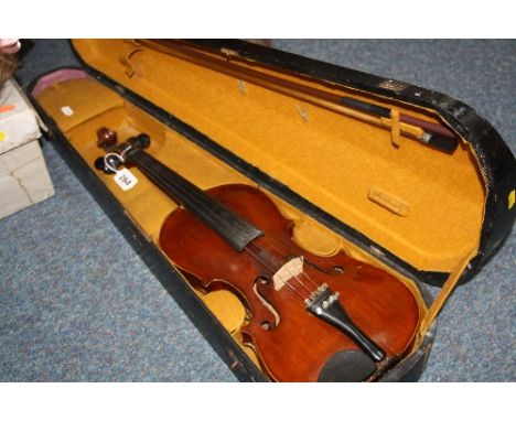 A CASED VIOLIN, with two piece back and facsimile label 'Stradivarius'