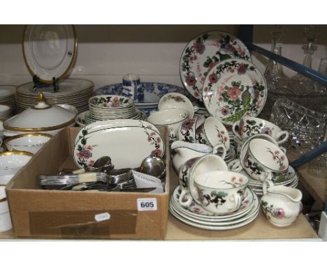 A MYOTT MEAKIN DYNASTY COLLECTION 'EXOTIC GARDEN' PATTERN DINNER SERVICE, together with Viners stainless steel, etc cutlery a