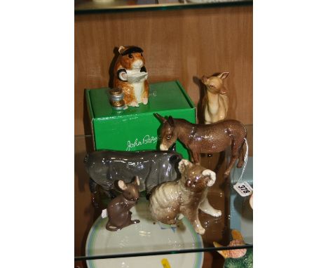 A GROUP OF BESWICK AND ROYAL DOULTON FIGURES, to include Donkey No.1364B, Doe No.999A, Mouse No.1678, Koala Bear No.1038, box