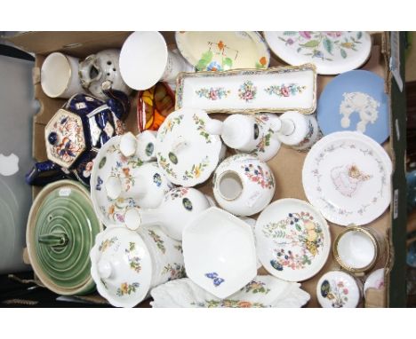 A BOX OF AYNSLEY, MINTON & POOLE ORNAMENTS, together with other ceramic items