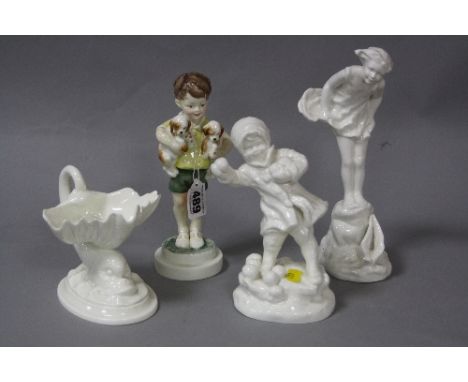 A ROYAL WORCESTER FIGURE, 'All Mine' No.3519, together with two unmarked and unfinished Worcester figures Decembers Child (?)