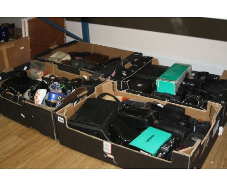 FOUR BOXES OF CAMERA EQUIPMENT, including Chinon, Olympus, etc (four boxes)