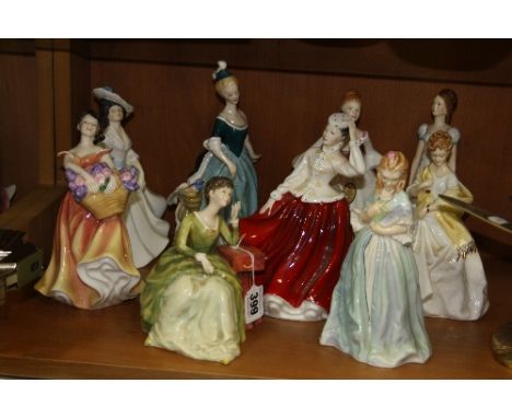 SIX ROYAL DOULTON FIGURES AND THREE OTHERS, to include 'Carolyn' HN2974, 'Gail' HN2937, 'Country Rose' HN3221, 'Clarinda' HN2