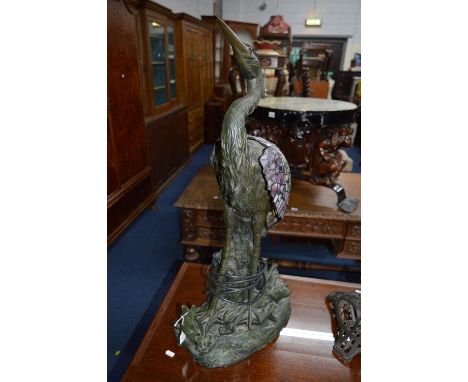 A TIFFANY STYLE TABLE LAMP, shaped as a Heron