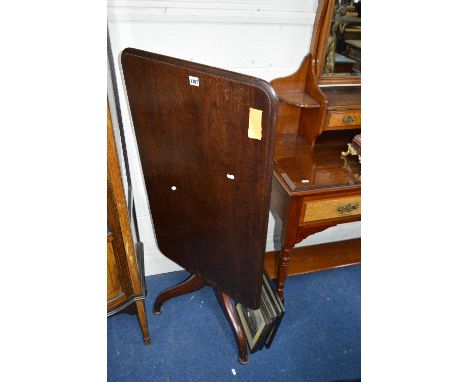 A 19TH CENTURY RECTANGULAR TILT TOP TRIPOD TABLE, and six framed prints (7)