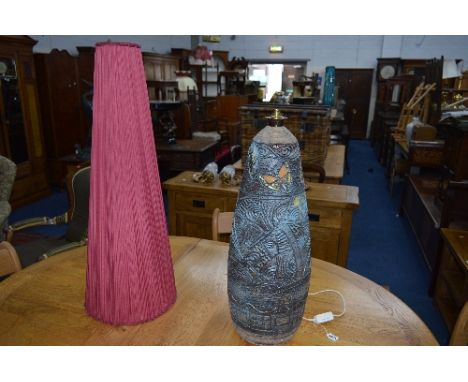 A TILGMANS KERAMIK POTTERY LAMP BASE, by Marian Zawadzki, incised with a band of butterflies above abstract and geometric des
