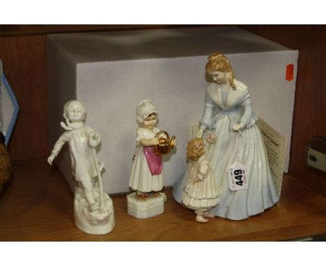 THREE ROYAL WORCESTER FIGURES, to include boxed 'Mothering Sunday' Limited Edition figure group (certificate), 'Polly Put The
