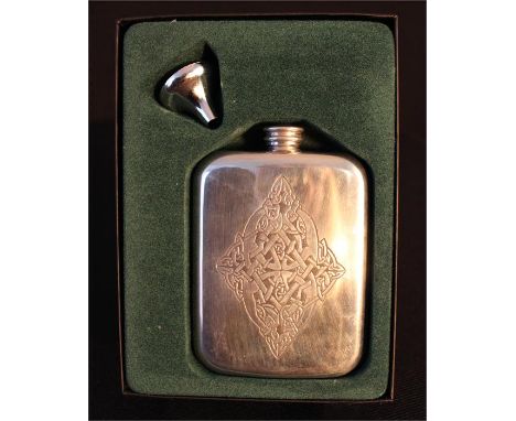 A Scottish Piper Pewter pewter hip flask in box