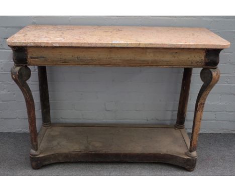 A 19th century French console, the marble top over a painted single drawer base, 118cm wide x 85cm high.